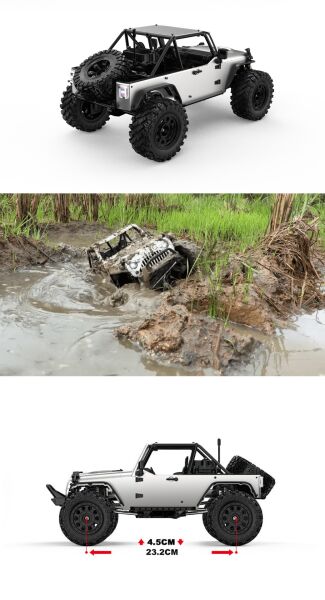 MJX 1/12 H12Y+ Hyper GO 4x4 Fırçasız (Brushless) Motor ve Escli, Su Geçirmez (Waterproof) 2.4 Ghz. Uzaktan Kumandalı Crawler Aracı 2S Li-po Versiyon + 4 Adet Yedek Lastik