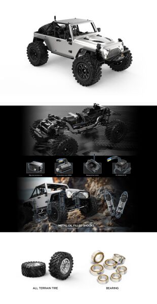MJX 1/12 H12Y+ Hyper GO 4x4 Fırçasız (Brushless) Motor ve Escli, Su Geçirmez (Waterproof) 2.4 Ghz. Uzaktan Kumandalı Crawler Aracı 2S Li-po Versiyon + 4 Adet Yedek Lastik