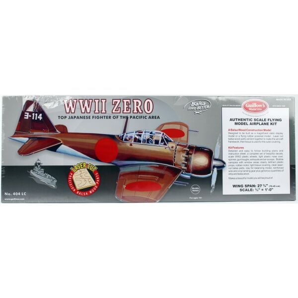 Guillow's 404 1/16 Ölçek, Zero, 70cm, Laser Kesim, Balsa, Serbest Uçuş Model Kiti