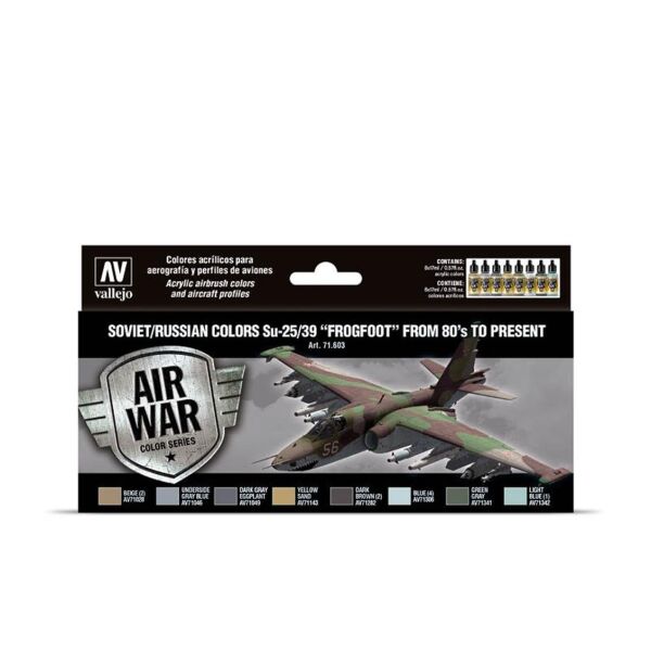 Vallejo 71603 8x18 ml. Soviet/Russian Colors Su25/39 Frogfoot from 80's to present, Model Air Serisi Model Boyası Seti