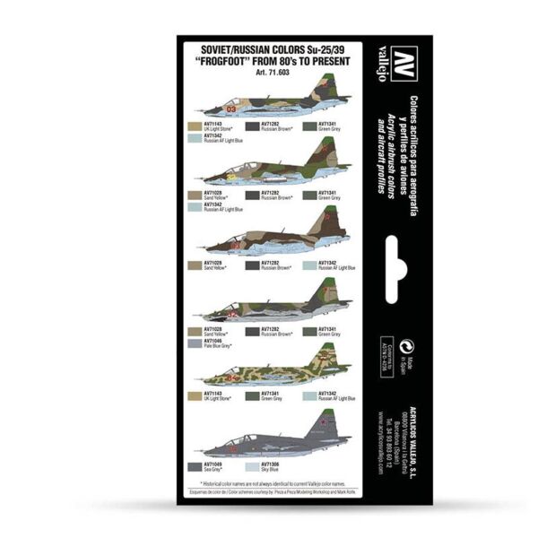 Vallejo 71603 8x18 ml. Soviet/Russian Colors Su25/39 Frogfoot from 80's to present, Model Air Serisi Model Boyası Seti