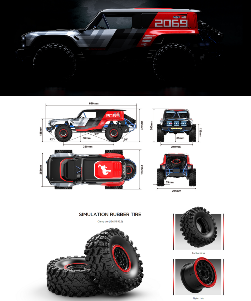 MJX 1/8 Ford Bronco H8P Hyper GO 4x4 Fırçasız (Brushless) Motor ve Escli, Su Geçirmez (Waterproof) 2.4 Ghz. Uzaktan Kumandalı Crawler Aracı