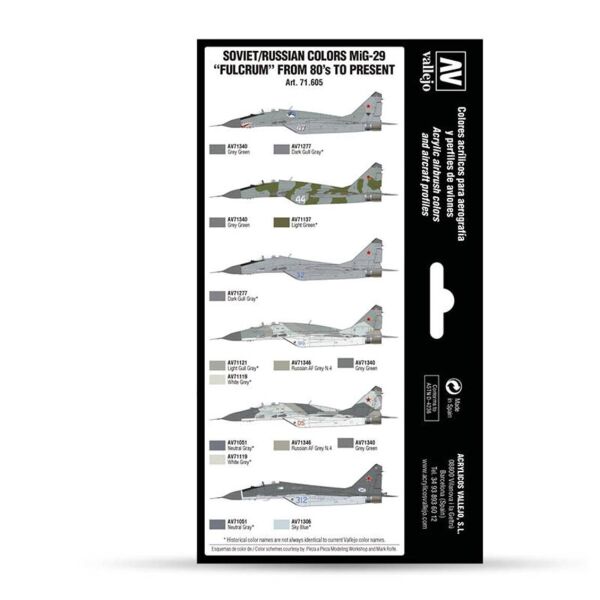 Vallejo 71605 8x18 ml. Soviet/Russian Colors MiG29 Fulcrum from 80's to present, Model Air Serisi Model Boyası Seti