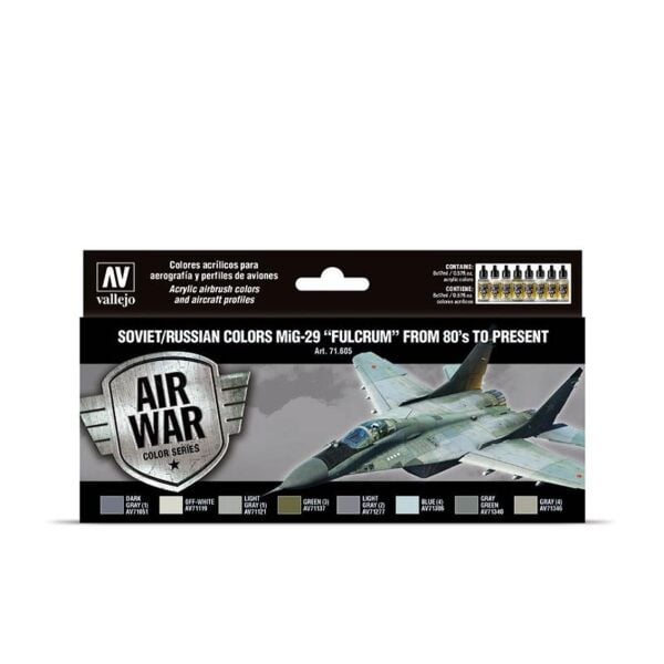 Vallejo 71605 8x18 ml. Soviet/Russian Colors MiG29 Fulcrum from 80's to present, Model Air Serisi Model Boyası Seti