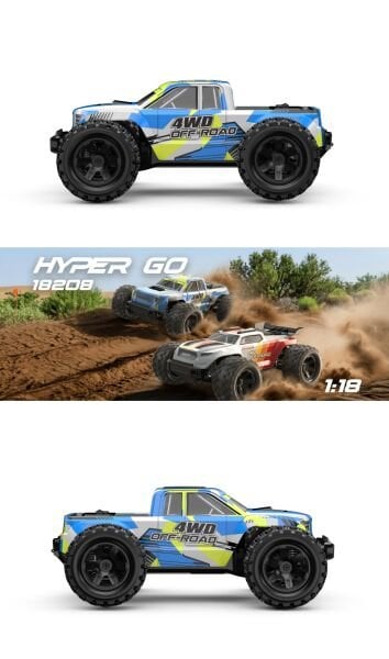 MJX 1/18 Hyper GO 18208 4x4 Fırçalı Motor ve Escli, 2.4 Ghz. Uzaktan Kumandalı Arazi Aracı