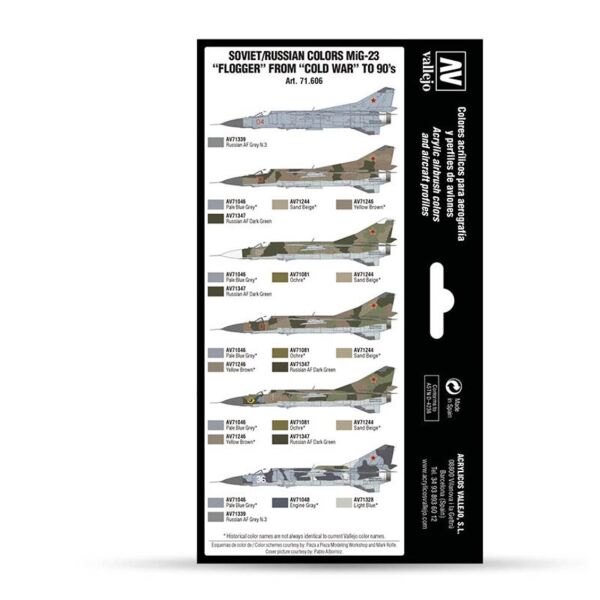 Vallejo 71606 8x18 ml. Soviet/Russian Colors MiG23 Flogger from 70's to 90's, Model Air Serisi Model Boyası Seti