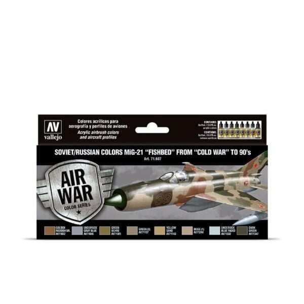 Vallejo 71607 8x18 ml. Soviet/Russian Colors MiG21 Fishbed from 50's to 90's, Model Air Serisi Model Boyası Seti