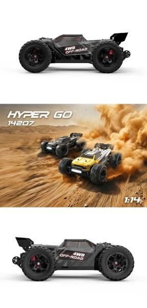 MJX 1/14 Hyper GO 14207 4x4 Fırçasız (Brushless) Motor ve Escli, Su Geçirmez (Waterproof) 2.4 Ghz. Uzaktan Kumandalı Arazi Aracı 2S Li-Po Versiyon + Yedek Kaporta
