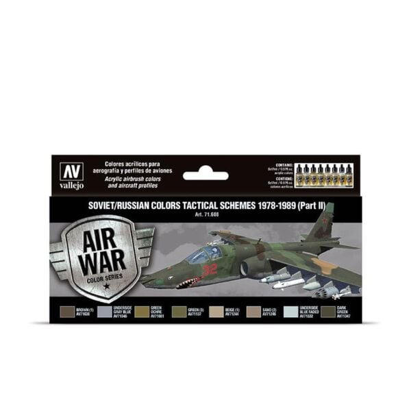 Vallejo 71608 8x18 ml. Soviet/Russian Colors Tactical Schemes 19781989 (Part II), Model Air Serisi Model Boyası Seti