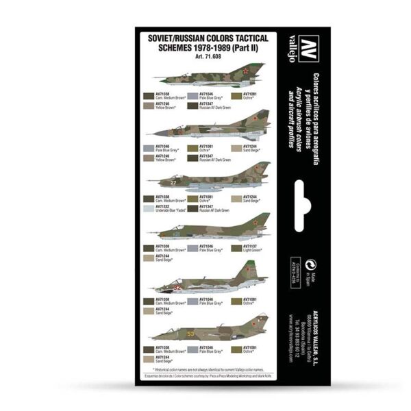 Vallejo 71608 8x18 ml. Soviet/Russian Colors Tactical Schemes 19781989 (Part II), Model Air Serisi Model Boyası Seti
