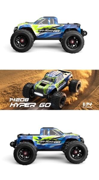 MJX 1/14 Hyper GO 14208 4x4 Fırçasız (Brushless) Motor ve Escli, Su Geçirmez (Waterproof) 2.4 Ghz. Uzaktan Kumandalı Arazi Aracı