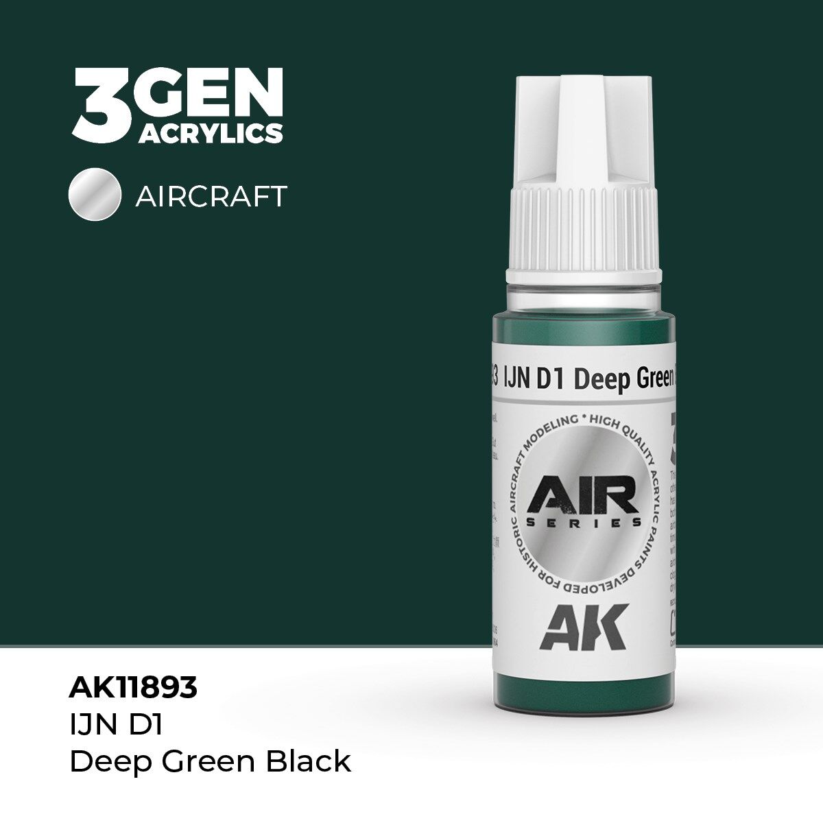 AK 11893 17 ml. IJN D1 Deep Green Black, Aircraft Serisi 3GEN Akrilik Model Boyası