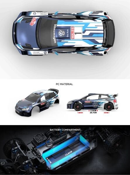 MJX 1/10 Volkswagen Polo R WRC 10304 Hyper GO 4x4 Fırçasız (Brushless) Motor ve Escli, 2.4 Ghz. Uzaktan Kumandalı Ralli Aracı Normal Paket