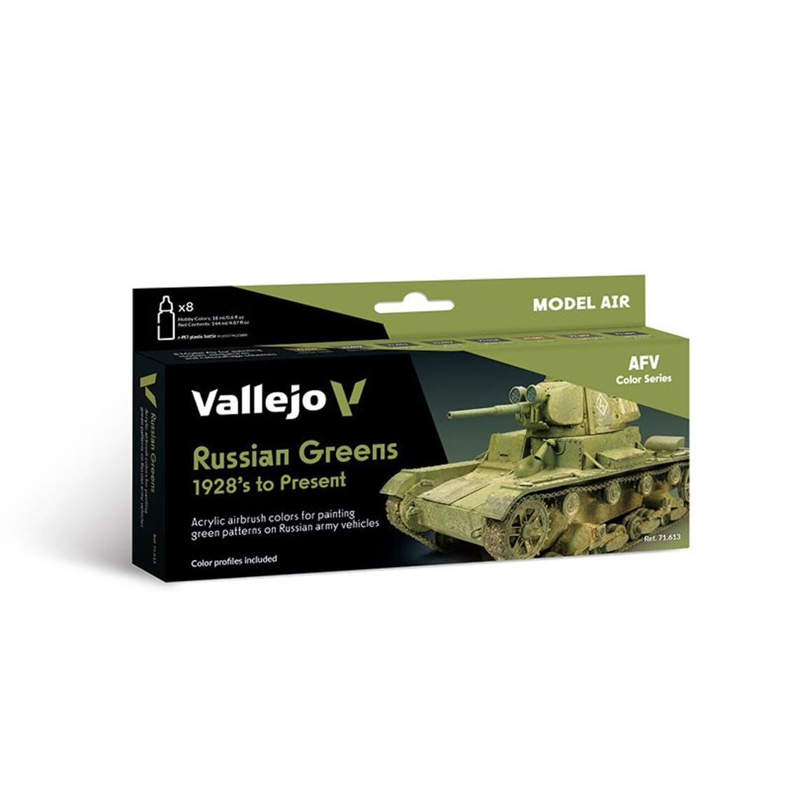 Vallejo 71613 8x18 ml. Russian Greens 1928's to Present, Model Air Serisi Model Boyası Seti