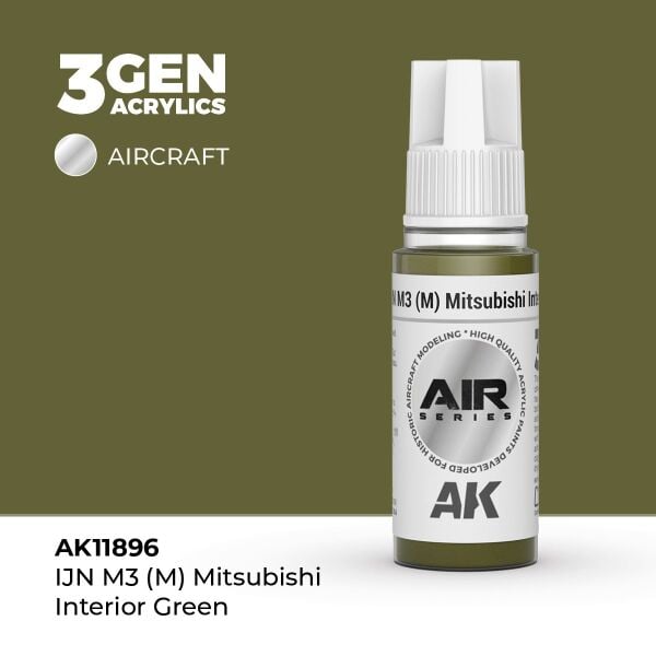AK 11896 17 ml. IJN M3 (M) Mitsubishi Interior Green, Aircraft Serisi 3GEN Akrilik Model Boyası