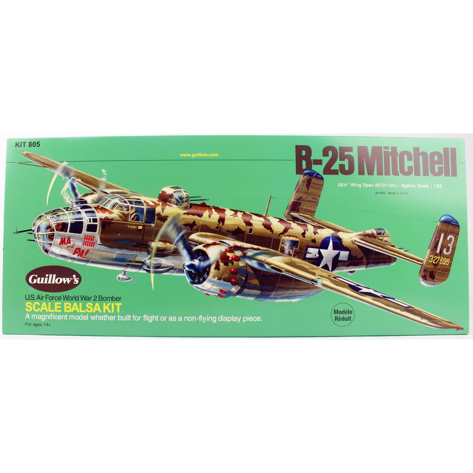 Guillow's 805 1/32 Ölçek, B25 Mitchell, 70cm, Balsa, Serbest Uçuş Model Kiti