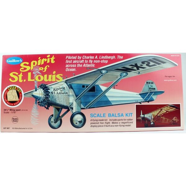 Guillow's 807 1/16 Ölçek, Spirit of St. Louis, 88cm, Balsa, Serbest Uçuş Model Kiti