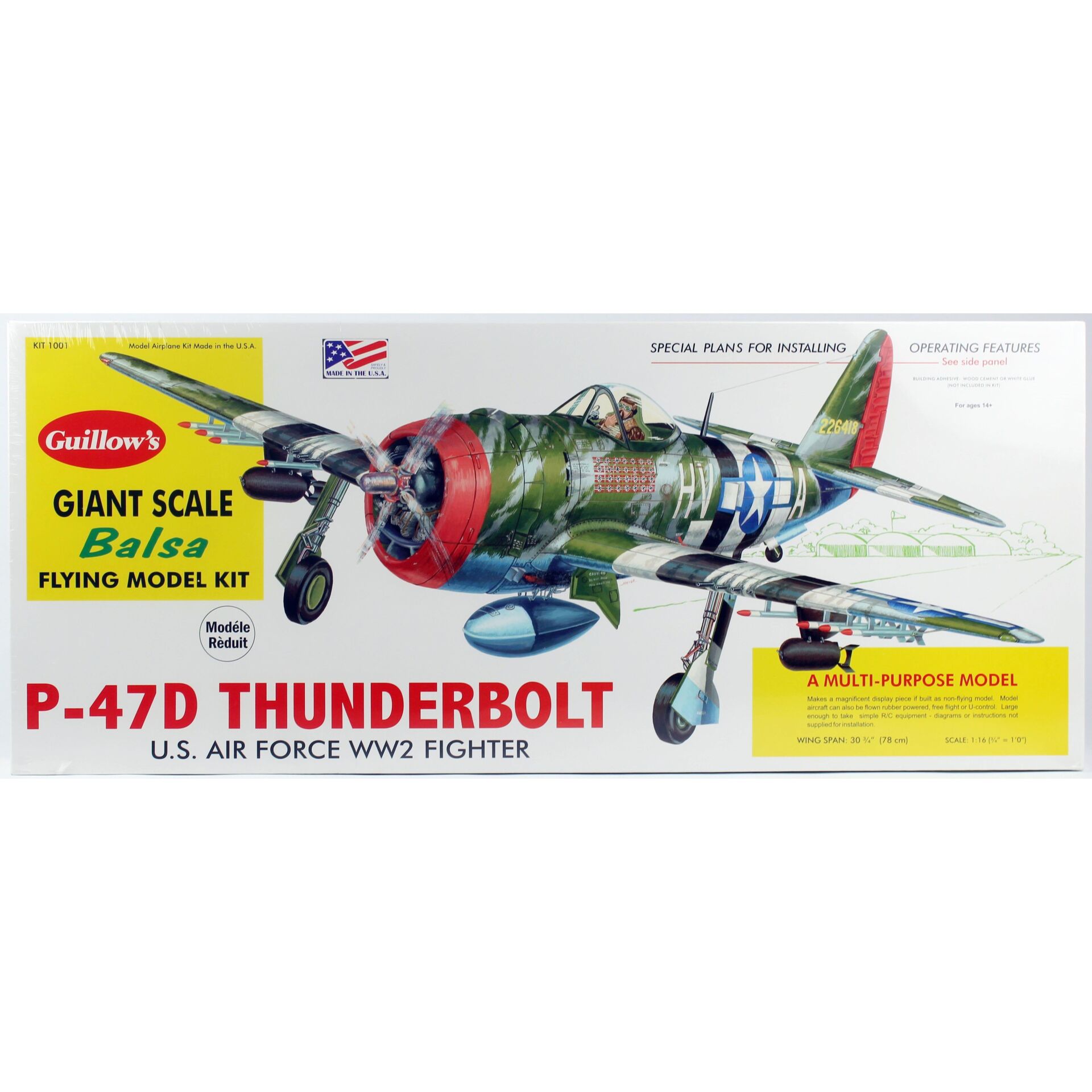 Guillow's 1001 1/16 Ölçek, Thunderbolt, 77cm, Balsa, Serbest Uçuş Model Kiti