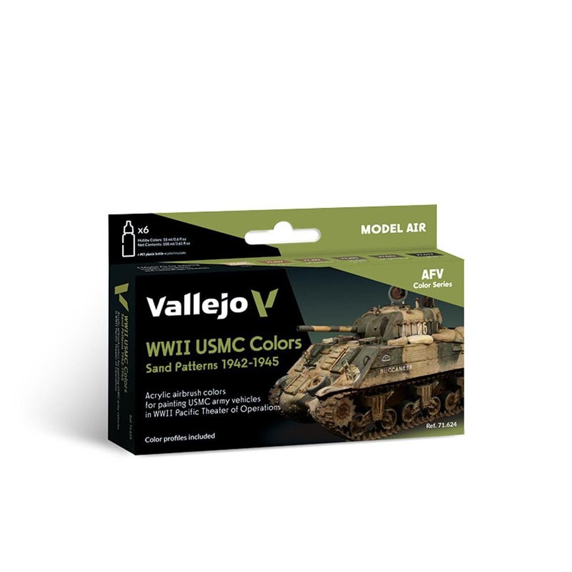 Vallejo 71624 6x18 ml. WWII USMC Colors Sand Patterns 1942-1945, Model Air Serisi Model Boyası Seti