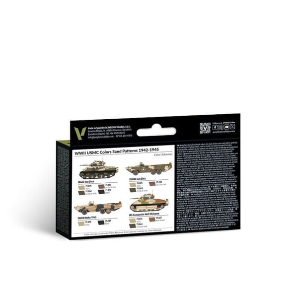 Vallejo 71624 6x18 ml. WWII USMC Colors Sand Patterns 1942-1945, Model Air Serisi Model Boyası Seti