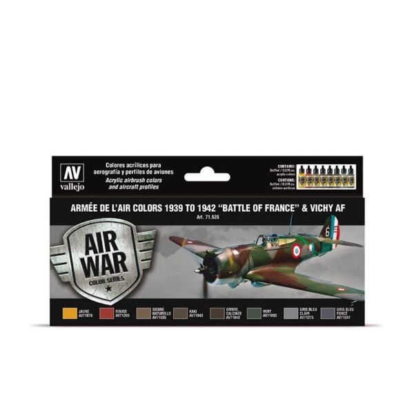 ''Vallejo 71626 8x18 ml. Armée de l'Air colors 1939 to 1942 ''''Battle of France'''' & Vichy AF, Model Air Serisi Model Boyası Seti''