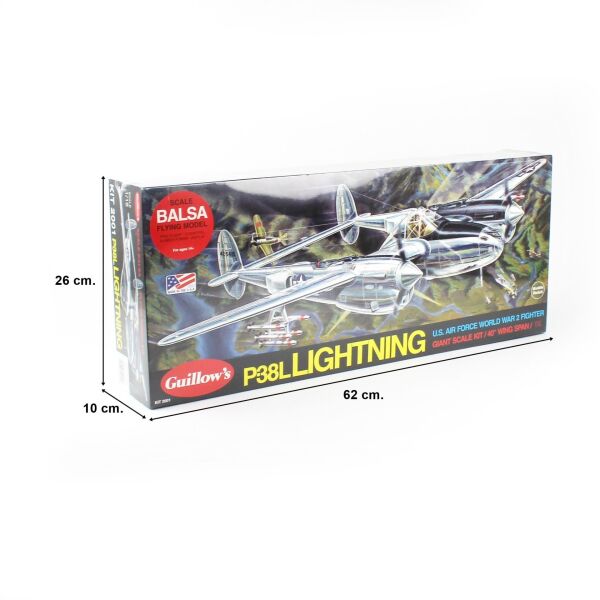 Guillow's 2001 1/28 Ölçek, P-38 Lightning, 102cm, Balsa, Serbest Uçuş Model Kiti