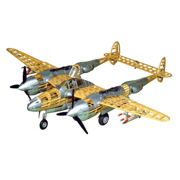 Guillow's 2001 1/28 Ölçek, P-38 Lightning, 102cm, Balsa, Serbest Uçuş Model Kiti