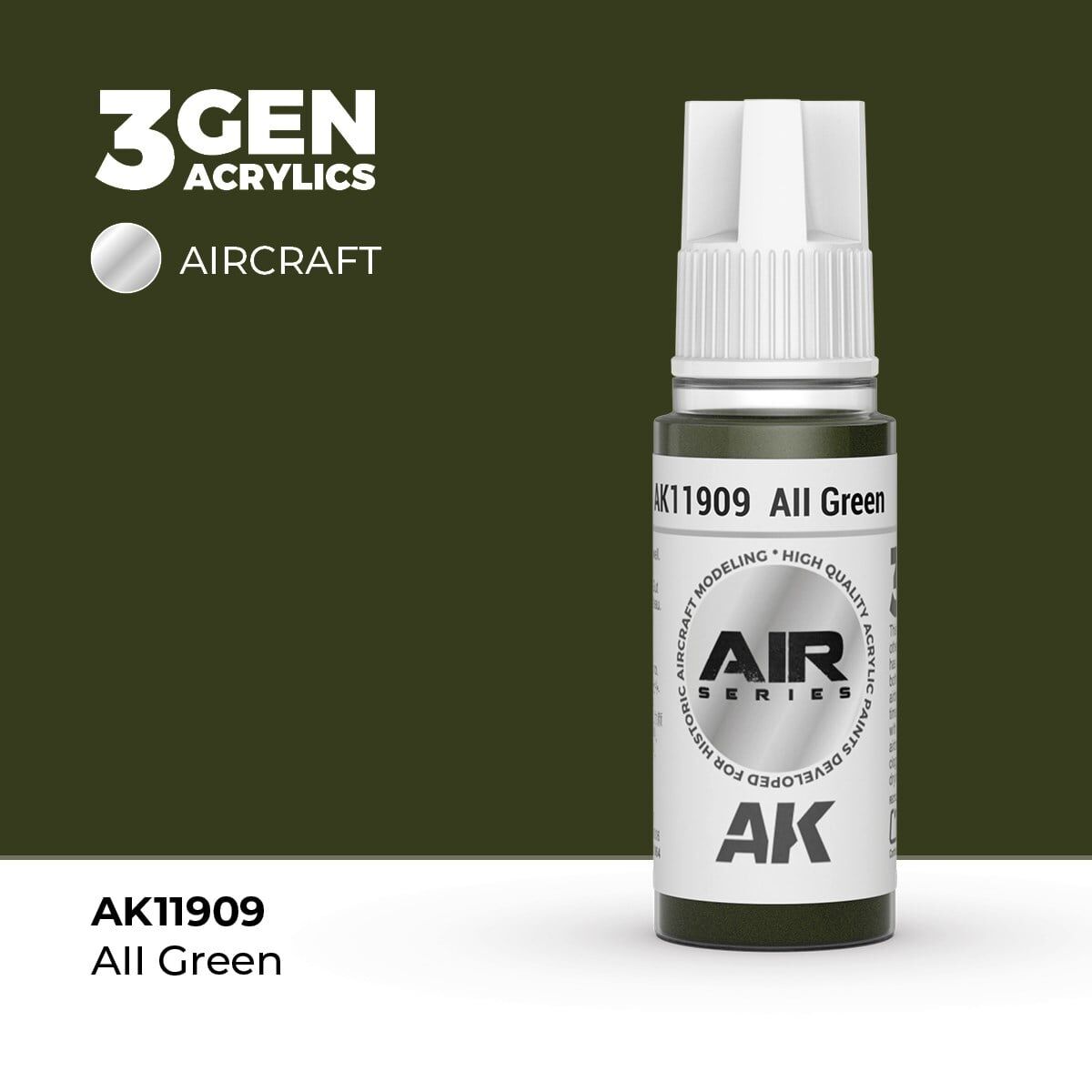 AK 11909 17 ml. AII Green, Aircraft Serisi 3GEN Akrilik Model Boyası