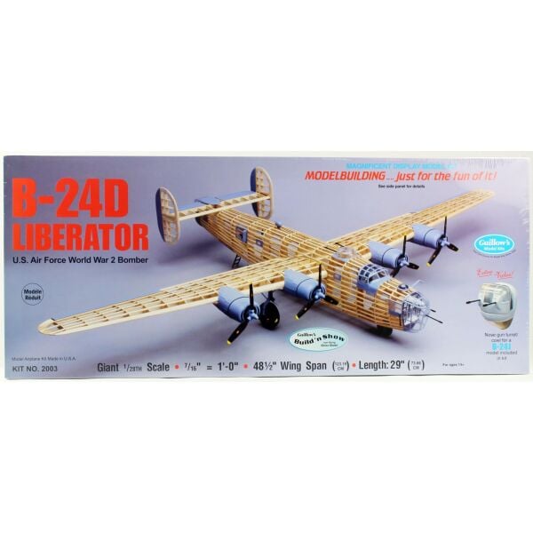 Guillow's 2003 1/28 Ölçek, B-24D Liberator, 123cm, Balsa, Serbest Uçuş Model Kiti