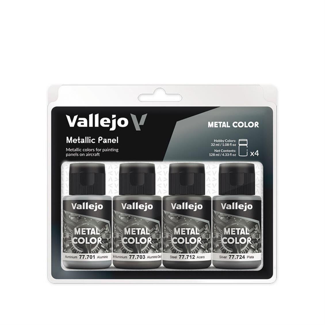 Vallejo 77601 4x32 ml. Metallic Panel, Metal Color Serisi Boya Seti