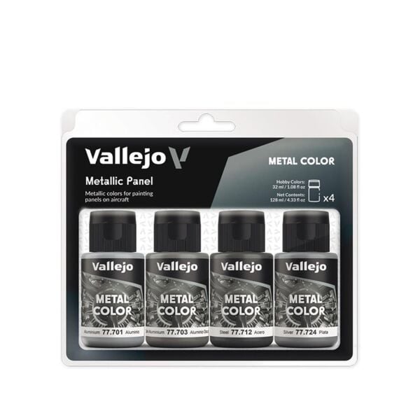 Vallejo 77601 4x32 ml. Metallic Panel, Metal Color Serisi Boya Seti