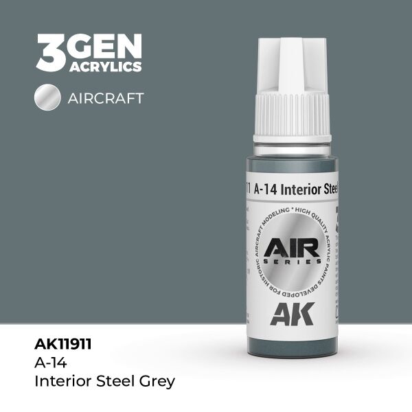 AK 11911 17 ml. A-14 Interior Steel Grey, Aircraft Serisi 3GEN Akrilik Model Boyası
