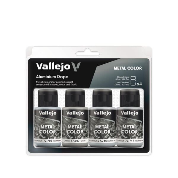 Vallejo 77603 4x32 ml. Aluminium Dope WWI & Early WWII, Metal Color Serisi Boya Seti