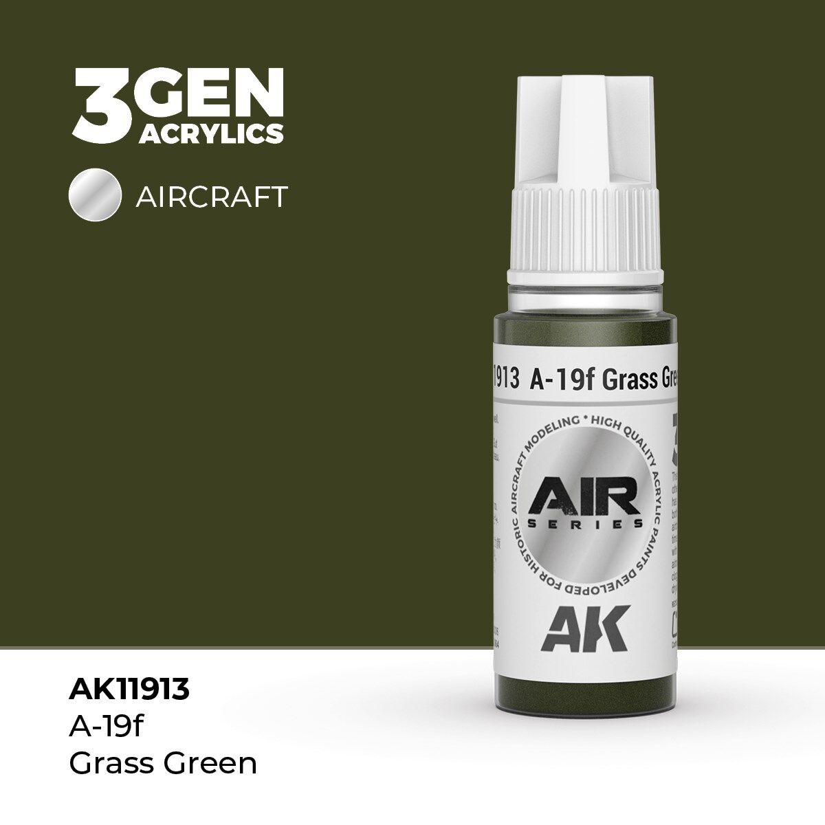 AK 11913 17 ml. A-19f Grass Green, Aircraft Serisi 3GEN Akrilik Model Boyası