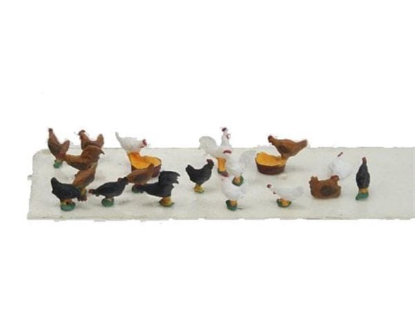 Preiser 14168 1/87 Ölçek, Tavuklar ve Horozlar, Boyanmış Plastik Figürleri, 15 Adet