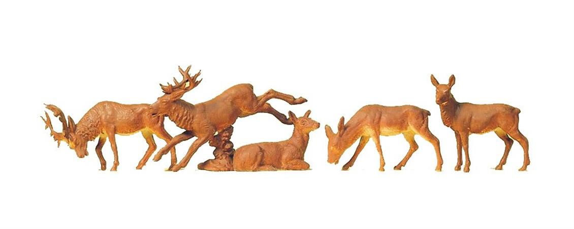 Preiser 14179 1/87 Ölçek, Geyikler, Boyanmış Plastik Figürleri, 5 Adet