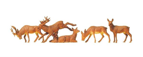 Preiser 14179 1/87 Ölçek, Geyikler, Boyanmış Plastik Figürleri, 5 Adet