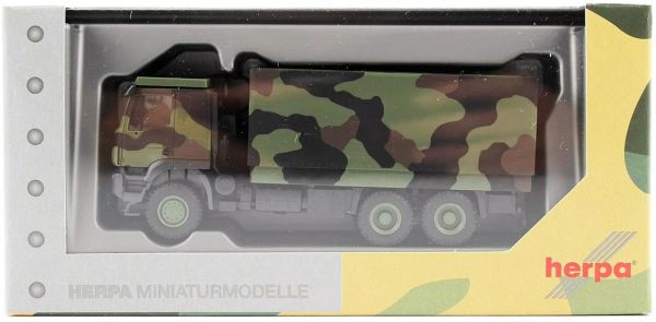 Herpa 746786 1/87 Ölçek, IVeco Trakker Kapalı Kasalı Kamyon, Kamuflaj, Sergilemeye Hazır Model Araç