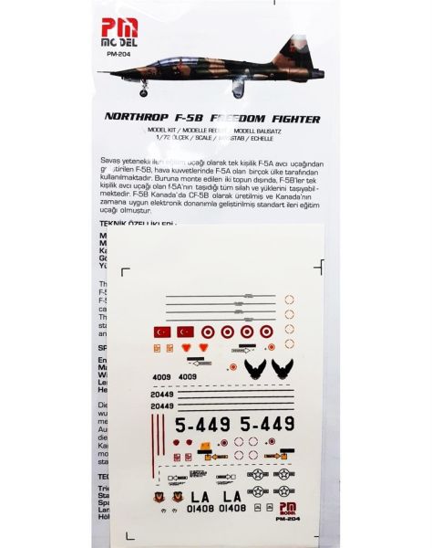 PM Model 204 1/72 Ölçek, F-5B Eğitim Uçağı, Plastik Model kiti