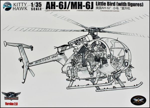 Kitty Hawk 50004 1/35 Ölçek, AH-6J/MH-6J (Little Bird), 6xResin Figürlü, Askeri Helikopter, Plastik Model kiti