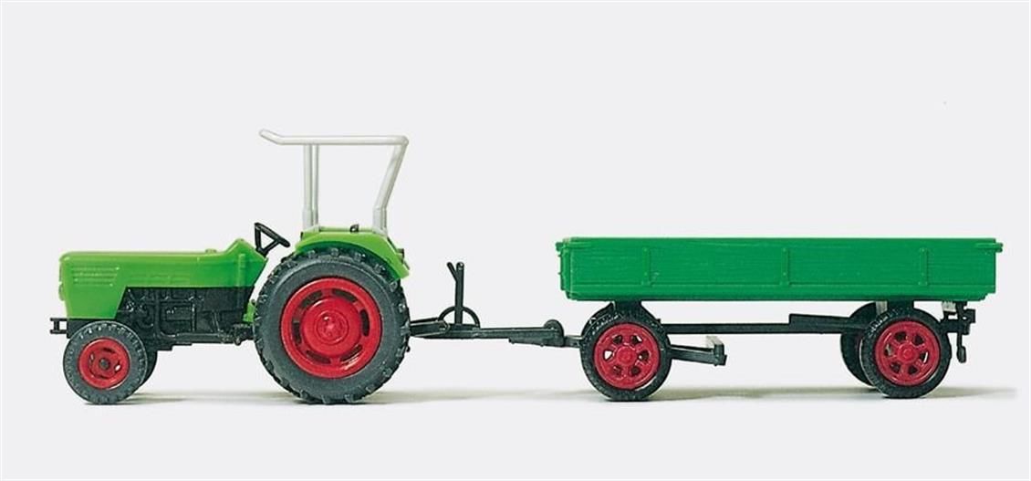 Preiser 17914 1/87 Ölçek, Deutz D6206 Römorklu Traktör, Boyanmış Plastik Modeli
