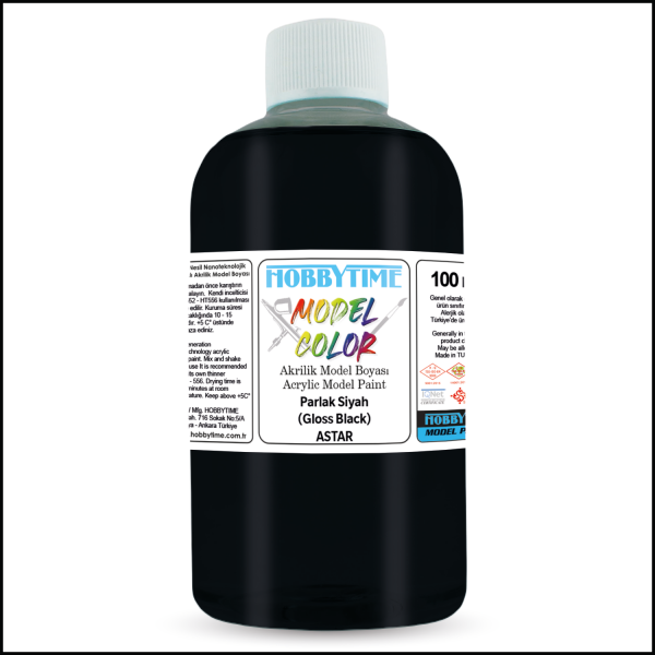 Hobbytime 481 100 ml. Parlak Siyah (Gloss Black), Astar, Akrilik Model Boyası