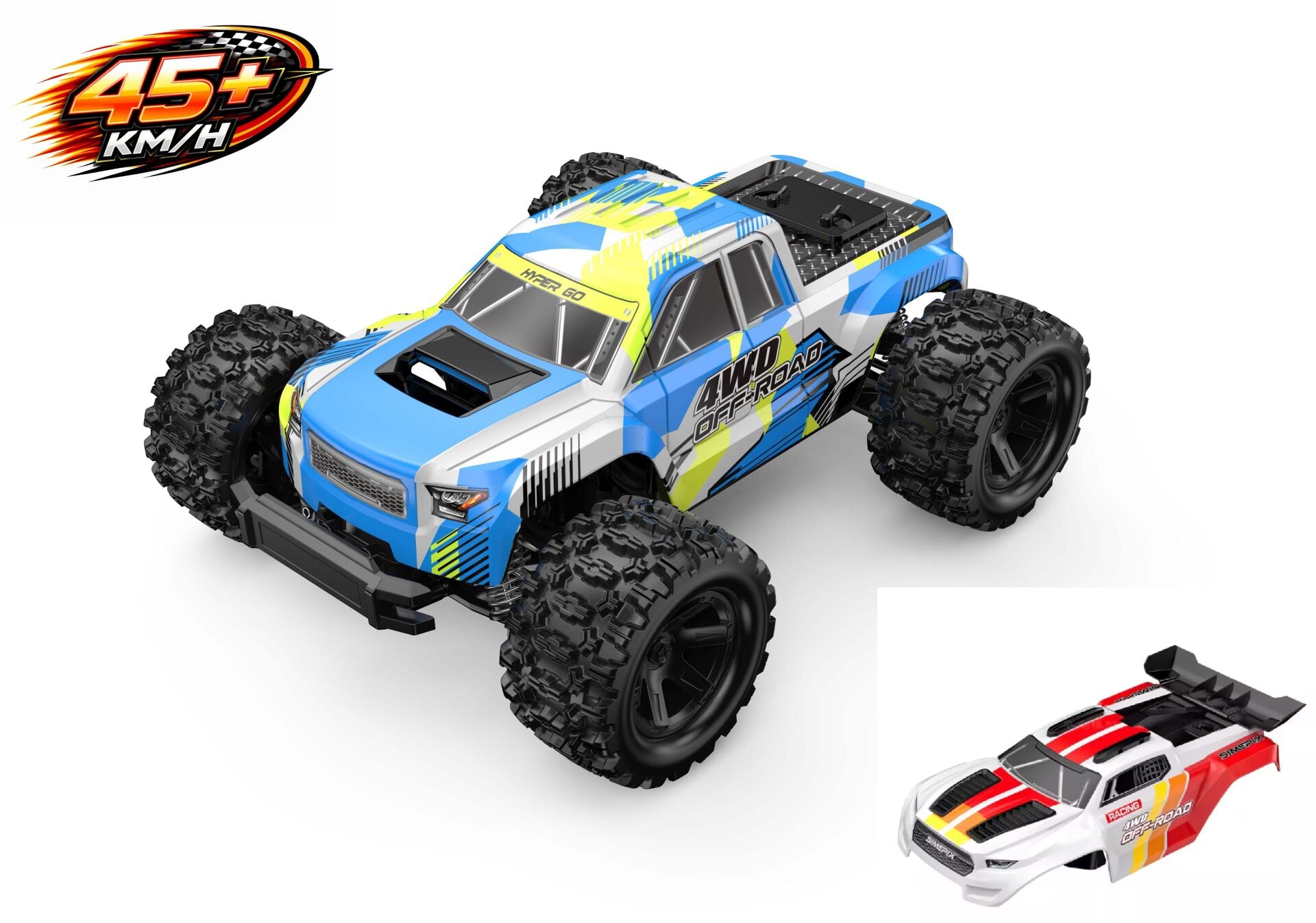 MJX 1/18 Hyper GO 18208 4x4 Fırçalı Motor ve Escli, 2.4 Ghz. Uzaktan Kumandalı Arazi Aracı +Yedek Kaporta