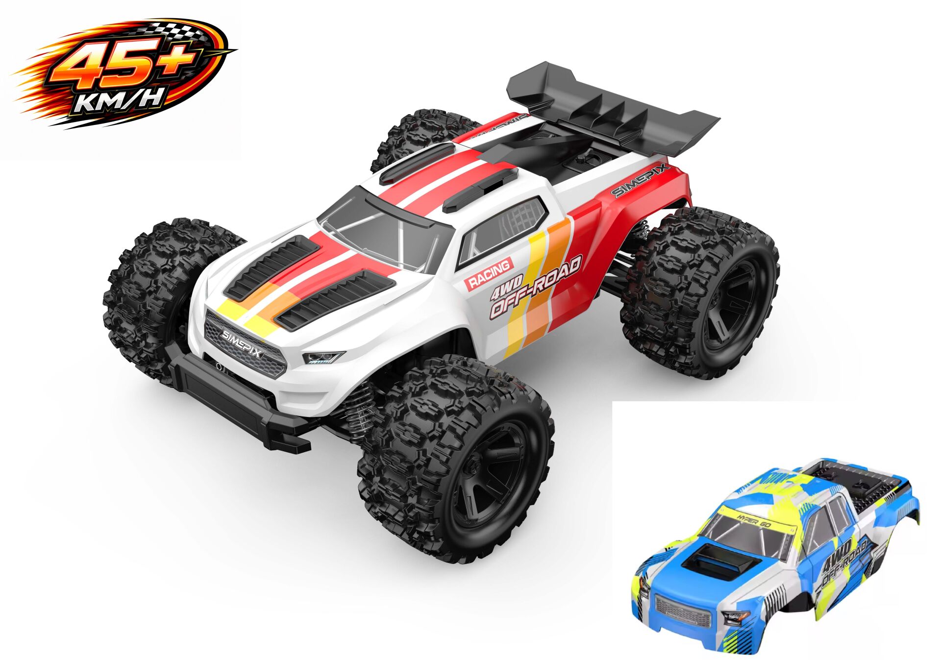 MJX 1/18 Hyper GO 18208 4x4 Fırçalı Motor ve Escli, 2.4 Ghz. Uzaktan Kumandalı Arazi Aracı +Yedek Kaporta