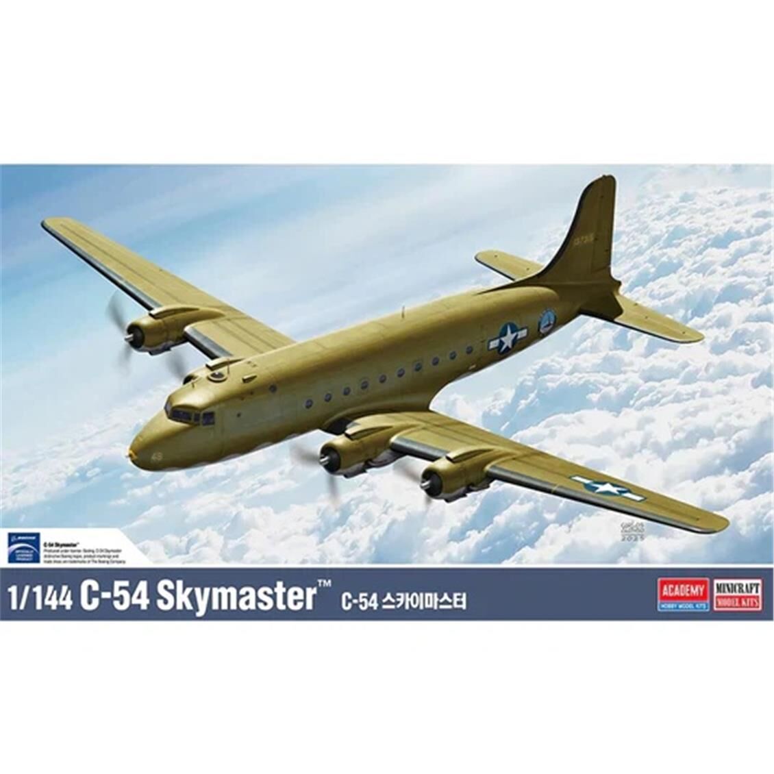 Academy 12652 1/144 USAAF C-54 Skymaster, Askeri Yolcu Uçağı, Plastik Model Kiti