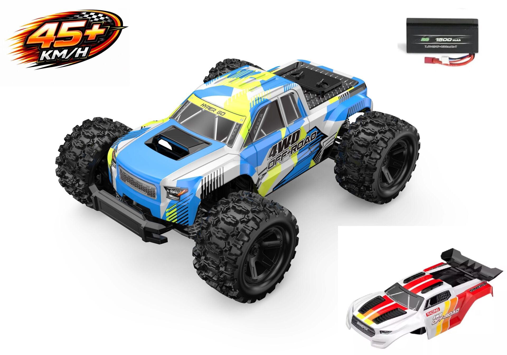 MJX 1/18 Hyper GO 18208 4x4 Fırçalı Motor ve Escli, 2.4 Ghz. Uzaktan Kumandalı Arazi Aracı +Full Paket