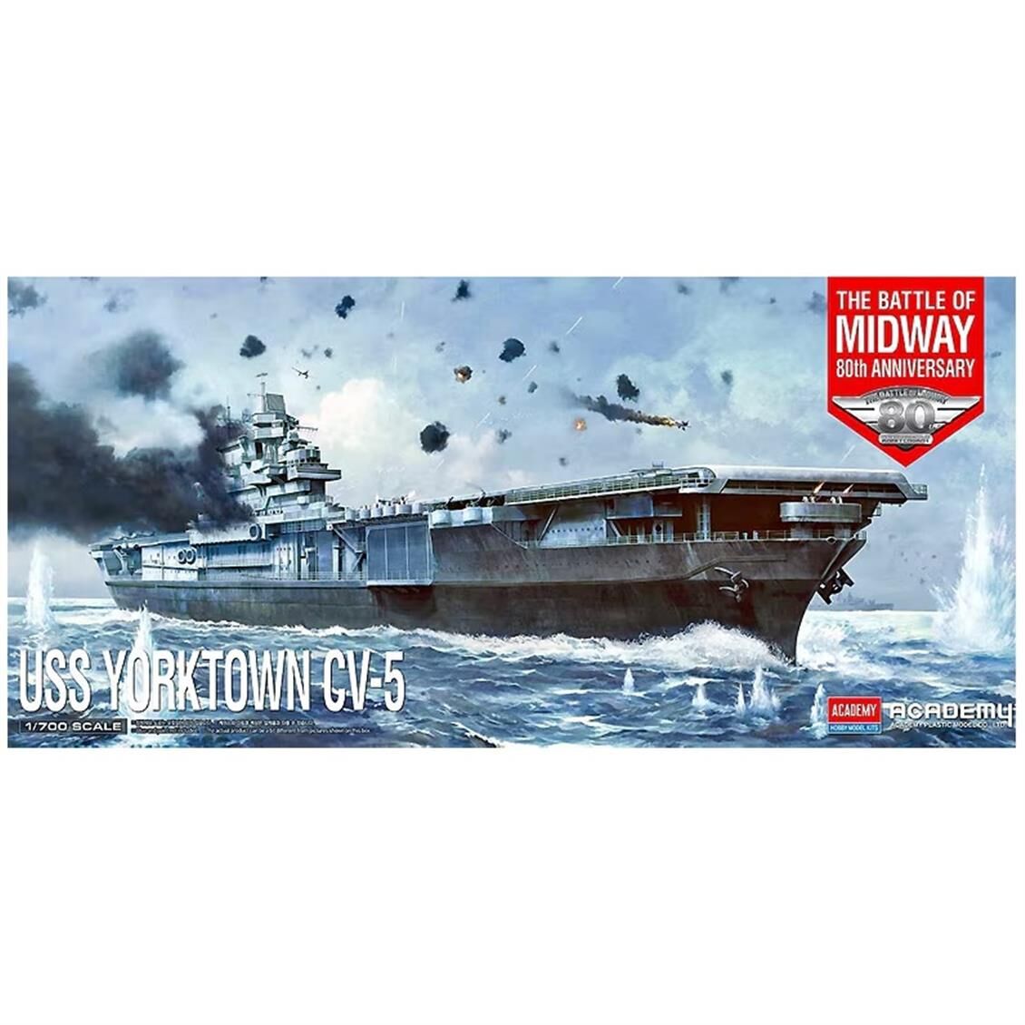 Academy 14229 1/700 USS Yorktown CV-5 (Battle of Midway) Savaş Gemisi, Plastik Model Kiti