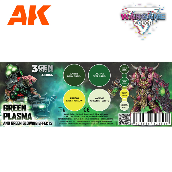 AK 1064 4x17 ml.Yeşil Plazma ve Parlama Efekti, 3Gen Akrilik Wargame Boya Seti