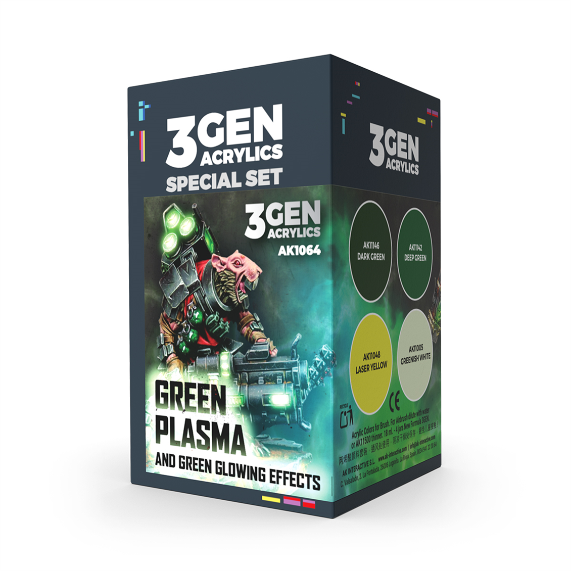 AK 1064 4x17 ml.Yeşil Plazma ve Parlama Efekti, 3Gen Akrilik Wargame Boya Seti