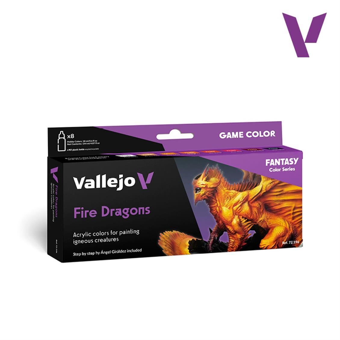 Vallejo 72196 8X18 ml. Fire Dragons, Game Color Serisi Model Boyası Seti
